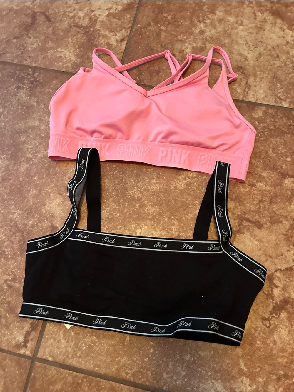 PINK Victoria's Secret Pink & Black Bralette Set